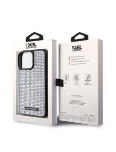 Karl Lagerfeld Rhinestone Plate Metall Logotypfodral till iPhone 15 Pro Max Silver