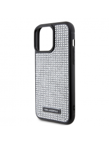 Karl Lagerfeld Rhinestone Plate Metall Logotypfodral till iPhone 15 Pro Max Silver