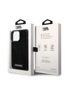 Karl Lagerfeld Rhinestone Plate Metall Logotypfodral för iPhone 15 Pro Max Svart
