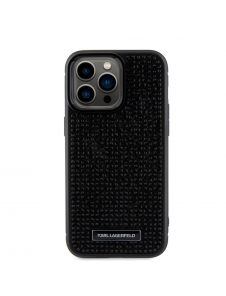 Karl Lagerfeld Rhinestone Plate Metall Logotypfodral för iPhone 15 Pro Max Svart