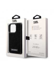 Karl Lagerfeld Rhinestone Plate Metall Logotypfodral för iPhone 15 Pro Svart