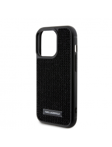 Karl Lagerfeld Rhinestone Plate Metall Logotypfodral för iPhone 15 Pro Svart