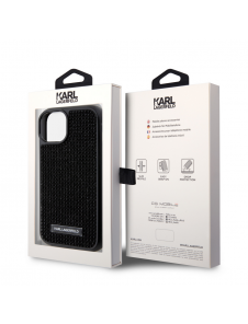 Karl Lagerfeld Rhinestone Plate Metall Logotypfodral till iPhone 15 Svart
