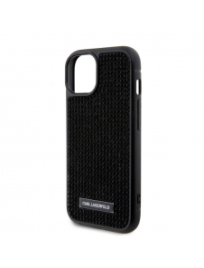 Karl Lagerfeld Rhinestone Plate Metall Logotypfodral till iPhone 15 Svart