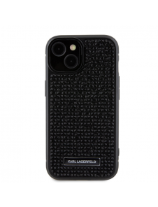Karl Lagerfeld Rhinestone Plate Metall Logotypfodral till iPhone 15 Svart