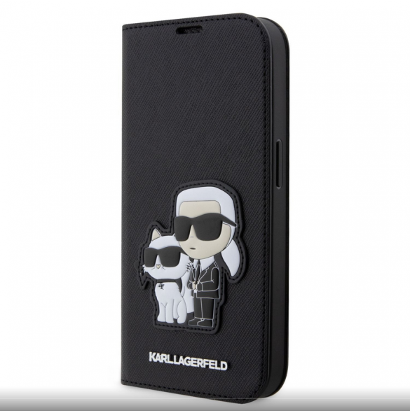 Karl Lagerfeld PU Saffiano Karl och Choupette NFT Bokfodral för iPhone 14 Svart