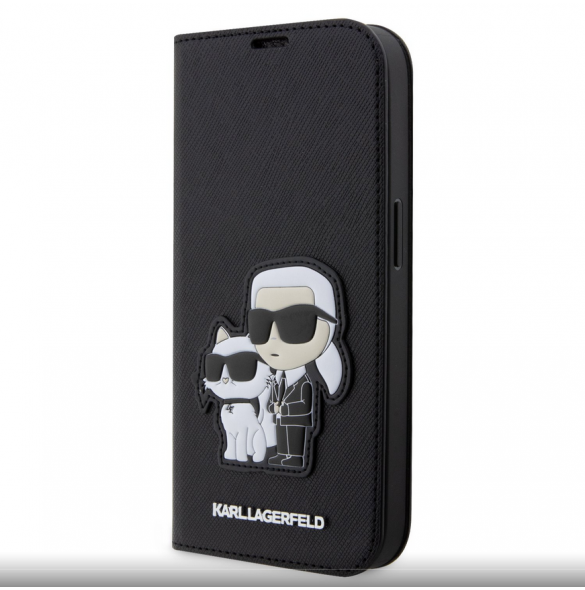 Karl Lagerfeld PU Saffiano Karl och Choupette NFT Bokfodral för iPhone 13 Pro Max Svart
