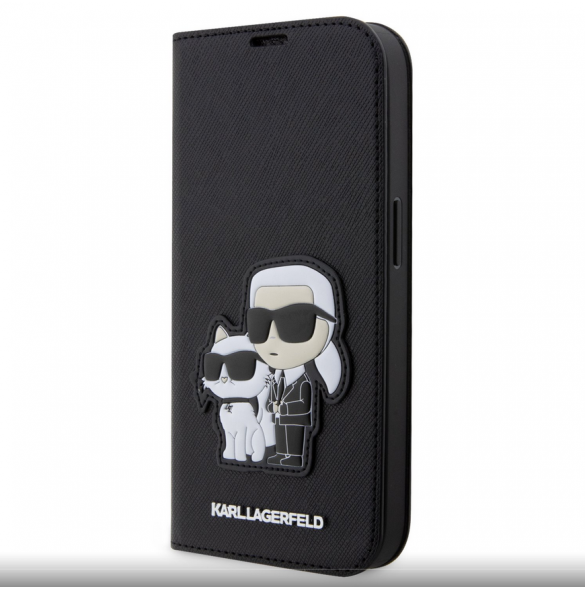 Karl Lagerfeld PU Saffiano Karl och Choupette NFT Bokfodral för iPhone 13 Pro Svart