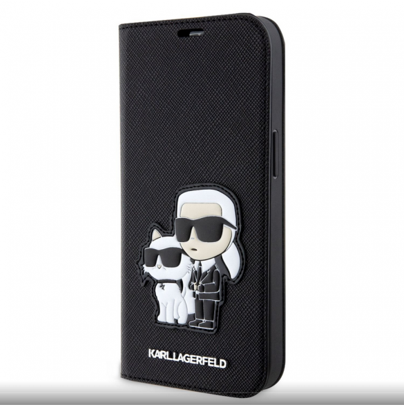 Karl Lagerfeld PU Saffiano Karl och Choupette NFT Bokfodral för iPhone 13 Svart