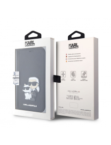 Karl Lagerfeld PU Saffiano Karl och Choupette NFT Bokfodral för iPhone 13 Svart