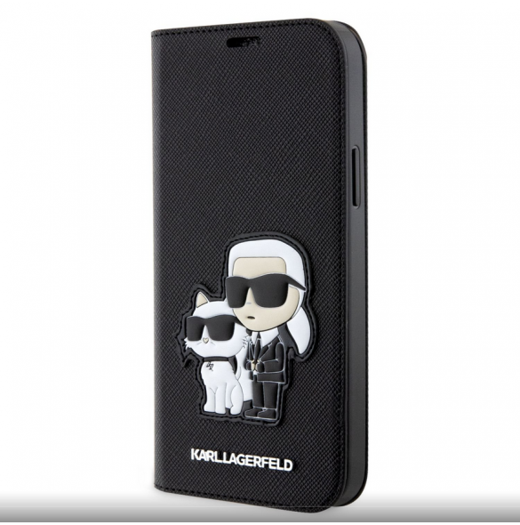 Karl Lagerfeld PU Saffiano Karl och Choupette NFT bokfodral för iPhone 12/12 Pro Svart