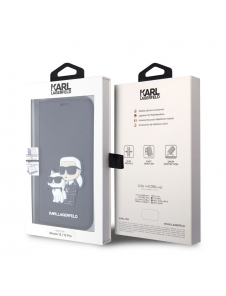 Karl Lagerfeld PU Saffiano Karl och Choupette NFT bokfodral för iPhone 12/12 Pro Svart