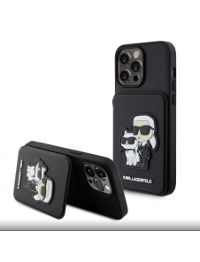 Karl Lagerfeld PU Saffiano Card Slot Stand Karl and Choupette Fodral till iPhone 15 Pro Max Svart