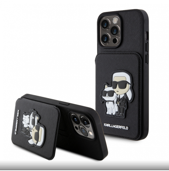 Karl Lagerfeld PU Saffiano Card Slot Stand Karl and Choupette Fodral till iPhone 15 Pro Max Svart