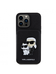 Karl Lagerfeld PU Saffiano Card Slot Stand Karl and Choupette Fodral till iPhone 15 Pro Max Svart