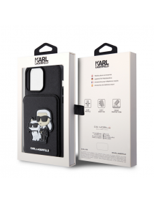 Karl Lagerfeld PU Saffiano Card Slot Stand Karl and Choupette Fodral till iPhone 15 Pro Max Svart