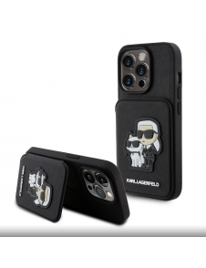 Karl Lagerfeld PU Saffiano Card Slot Stand Karl and Choupette Fodral till iPhone 15 Pro Svart