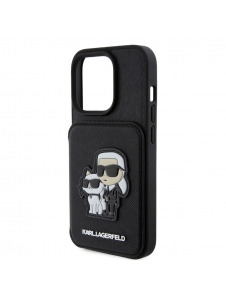 Karl Lagerfeld PU Saffiano Card Slot Stand Karl and Choupette Fodral till iPhone 15 Pro Svart