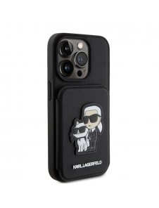 Karl Lagerfeld PU Saffiano Card Slot Stand Karl and Choupette Fodral till iPhone 15 Pro Svart