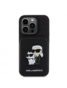 Karl Lagerfeld PU Saffiano Card Slot Stand Karl and Choupette Fodral till iPhone 15 Pro Svart