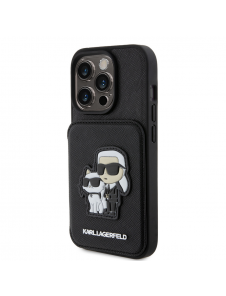Karl Lagerfeld PU Saffiano Card Slot Stand Karl and Choupette Fodral till iPhone 15 Pro Svart