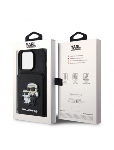Karl Lagerfeld PU Saffiano Card Slot Stand Karl and Choupette Fodral till iPhone 15 Pro Svart