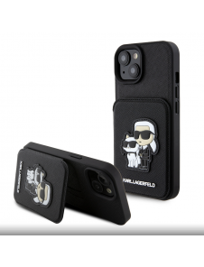 Karl Lagerfeld PU Saffiano Card Slot Stand Karl and Choupette Fodral till iPhone 15 Svart