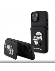 Karl Lagerfeld PU Saffiano Card Slot Stand Karl and Choupette Fodral till iPhone 15 Svart