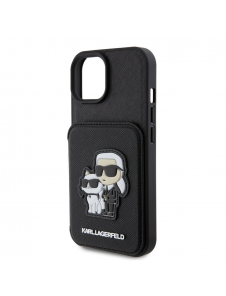 Karl Lagerfeld PU Saffiano Card Slot Stand Karl and Choupette Fodral till iPhone 15 Svart