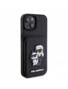 Karl Lagerfeld PU Saffiano Card Slot Stand Karl and Choupette Fodral till iPhone 15 Svart