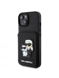 Karl Lagerfeld PU Saffiano Card Slot Stand Karl and Choupette Fodral till iPhone 15 Svart