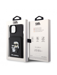 Karl Lagerfeld PU Saffiano Card Slot Stand Karl and Choupette Fodral till iPhone 15 Svart