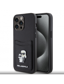 Karl Lagerfeld PU Saffiano Card Slot Metal Karl and Choupette Fodral för iPhone 15 Pro Max Svart