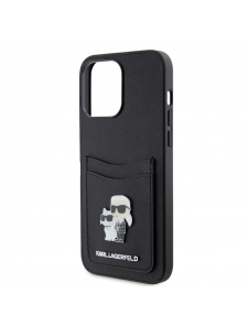 Karl Lagerfeld PU Saffiano Card Slot Metal Karl and Choupette Fodral för iPhone 15 Pro Max Svart