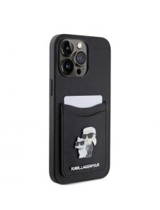 Karl Lagerfeld PU Saffiano Card Slot Metal Karl and Choupette Fodral för iPhone 15 Pro Max Svart