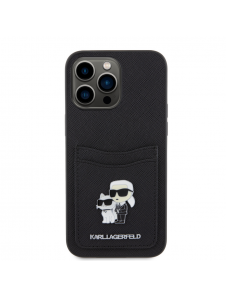 Karl Lagerfeld PU Saffiano Card Slot Metal Karl and Choupette Fodral för iPhone 15 Pro Max Svart