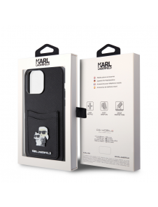 Karl Lagerfeld PU Saffiano Card Slot Metal Karl and Choupette Fodral för iPhone 15 Pro Max Svart