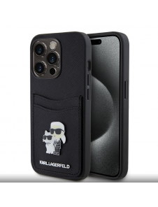 Karl Lagerfeld PU Saffiano Card Slot Metal Karl and Choupette Fodral till iPhone 15 Pro Svart