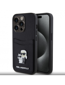 Karl Lagerfeld PU Saffiano Card Slot Metal Karl and Choupette Fodral till iPhone 15 Pro Svart
