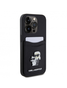 Karl Lagerfeld PU Saffiano Card Slot Metal Karl and Choupette Fodral till iPhone 15 Pro Svart