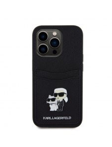 Karl Lagerfeld PU Saffiano Card Slot Metal Karl and Choupette Fodral till iPhone 15 Pro Svart