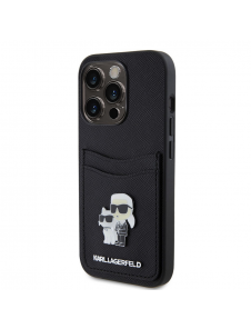 Karl Lagerfeld PU Saffiano Card Slot Metal Karl and Choupette Fodral till iPhone 15 Pro Svart