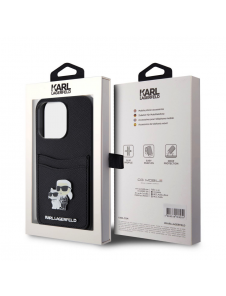 Karl Lagerfeld PU Saffiano Card Slot Metal Karl and Choupette Fodral till iPhone 15 Pro Svart
