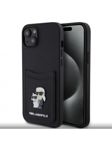Karl Lagerfeld PU Saffiano Card Slot Metal Karl and Choupette Fodral till iPhone 15 Svart