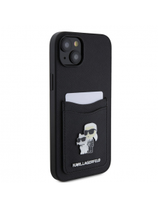 Karl Lagerfeld PU Saffiano Card Slot Metal Karl and Choupette Fodral till iPhone 15 Svart