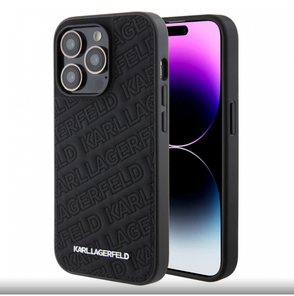Karl Lagerfeld PU Quilted Pattern Case för iPhone 15 Pro Svart
