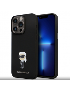 Karl Lagerfeld Flytande Silikon Metall Ikonik Fodral till iPhone 15 Pro Max Svart
