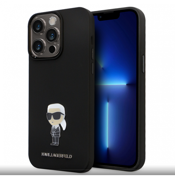 Karl Lagerfeld Flytande Silikon Metall Ikonik Fodral till iPhone 15 Pro Max Svart