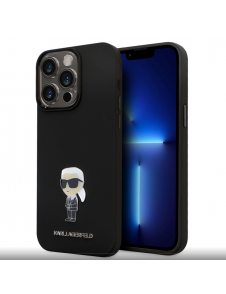 Karl Lagerfeld Flytande Silikon Metall Ikonik Fodral till iPhone 15 Pro Max Svart