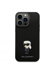 Karl Lagerfeld Flytande Silikon Metall Ikonik Fodral till iPhone 15 Pro Max Svart